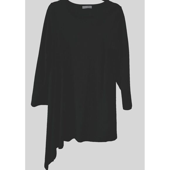 BRYN WALKER Modal‎ Knit Dress Women's Small Asymmetrical Hem Black Lagenlook USA - Picture 2 of 6